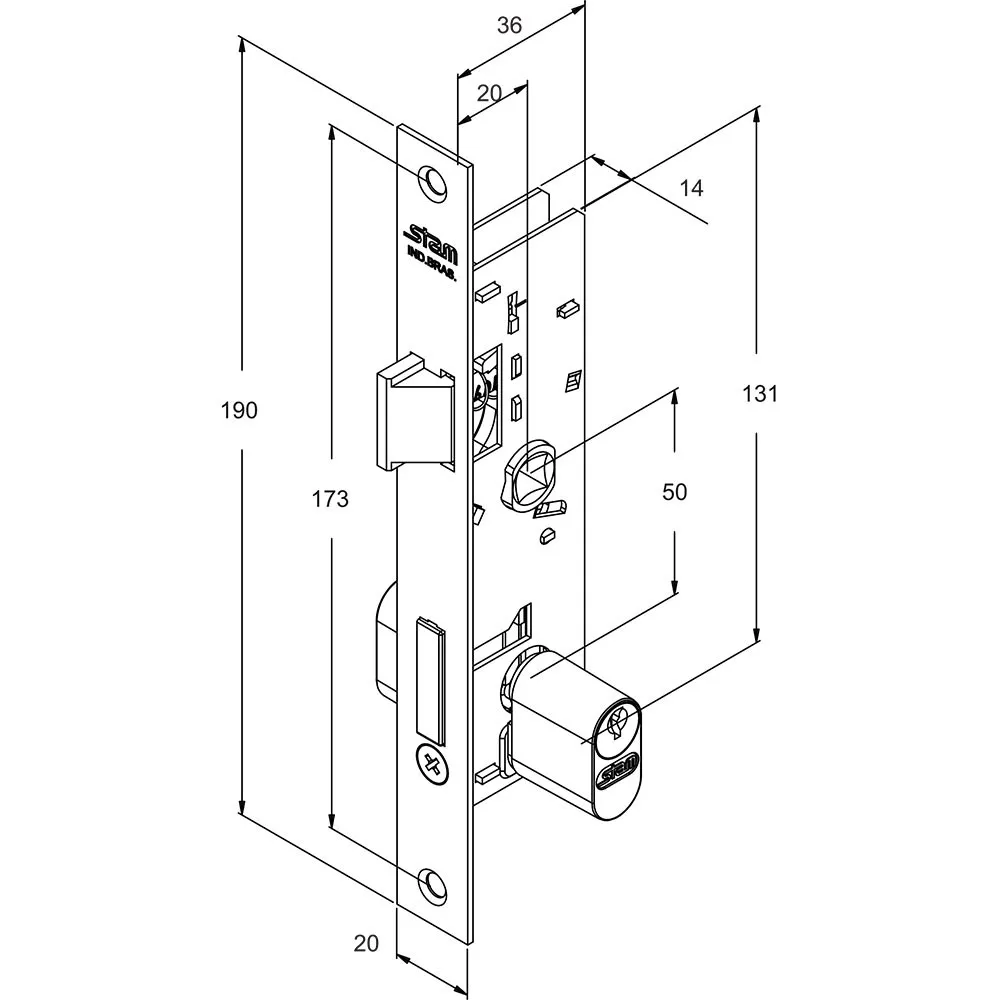 Fechadura 601-602/33 Inox Estreita Externa Stam